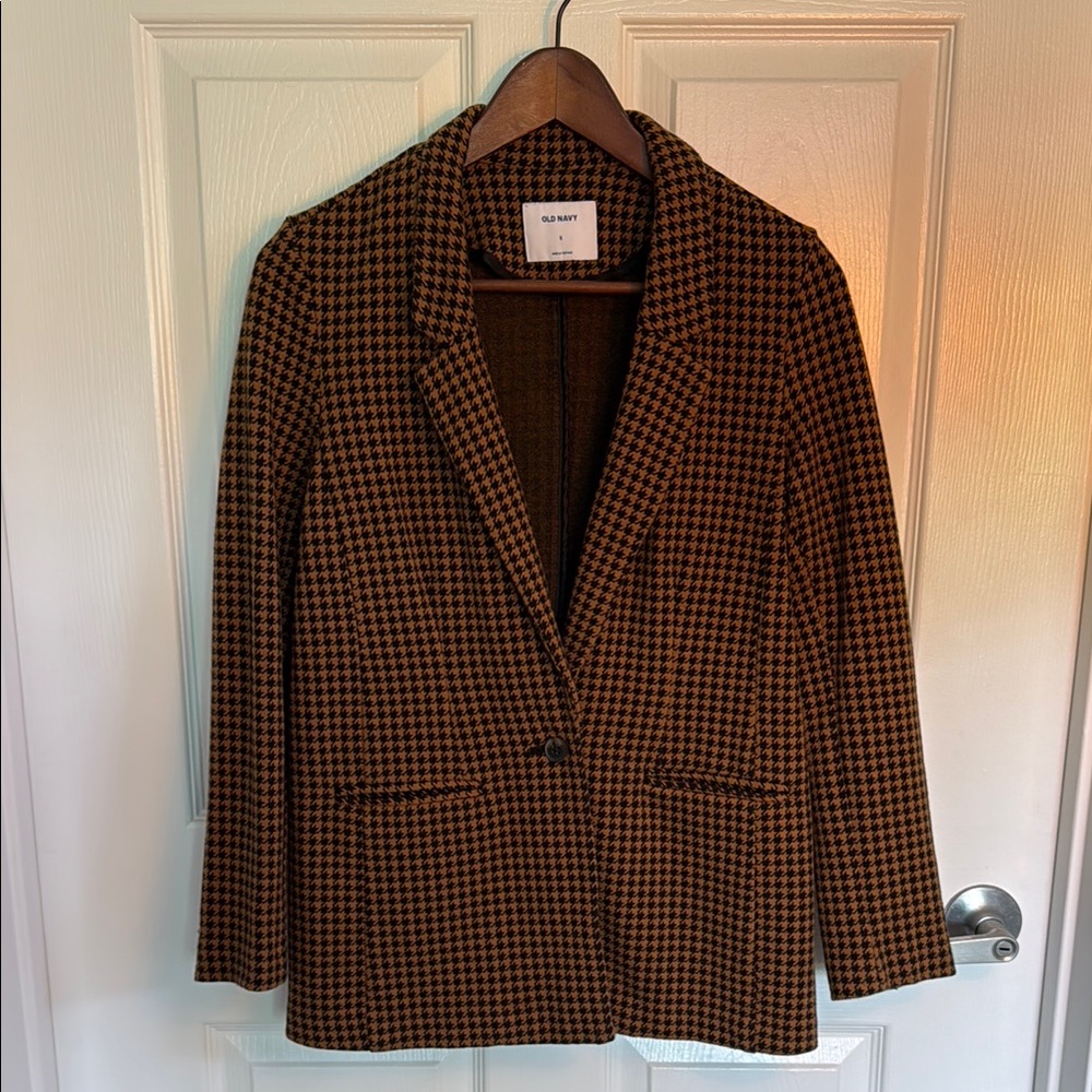 Old Navy Brown Houndstooth Blazer Classic Suit Jacket